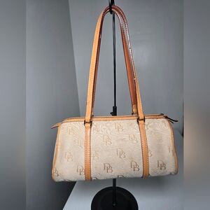 Dooney & Bourke Beige Monogram Barrel Shoulder Bag